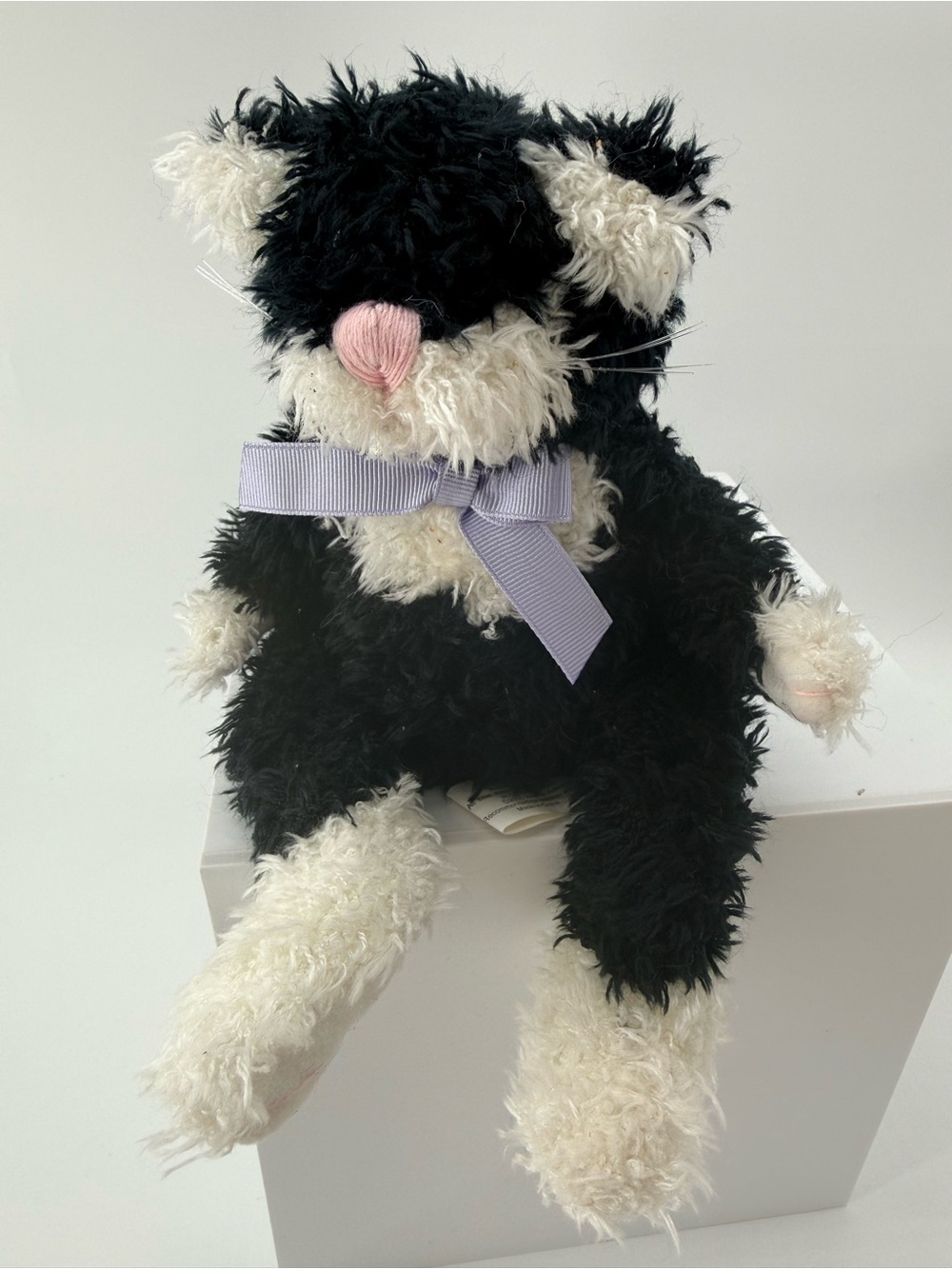 Plush Black & White Cat Toy with Lavender Bow - Soft Cuddly Pet Playmate